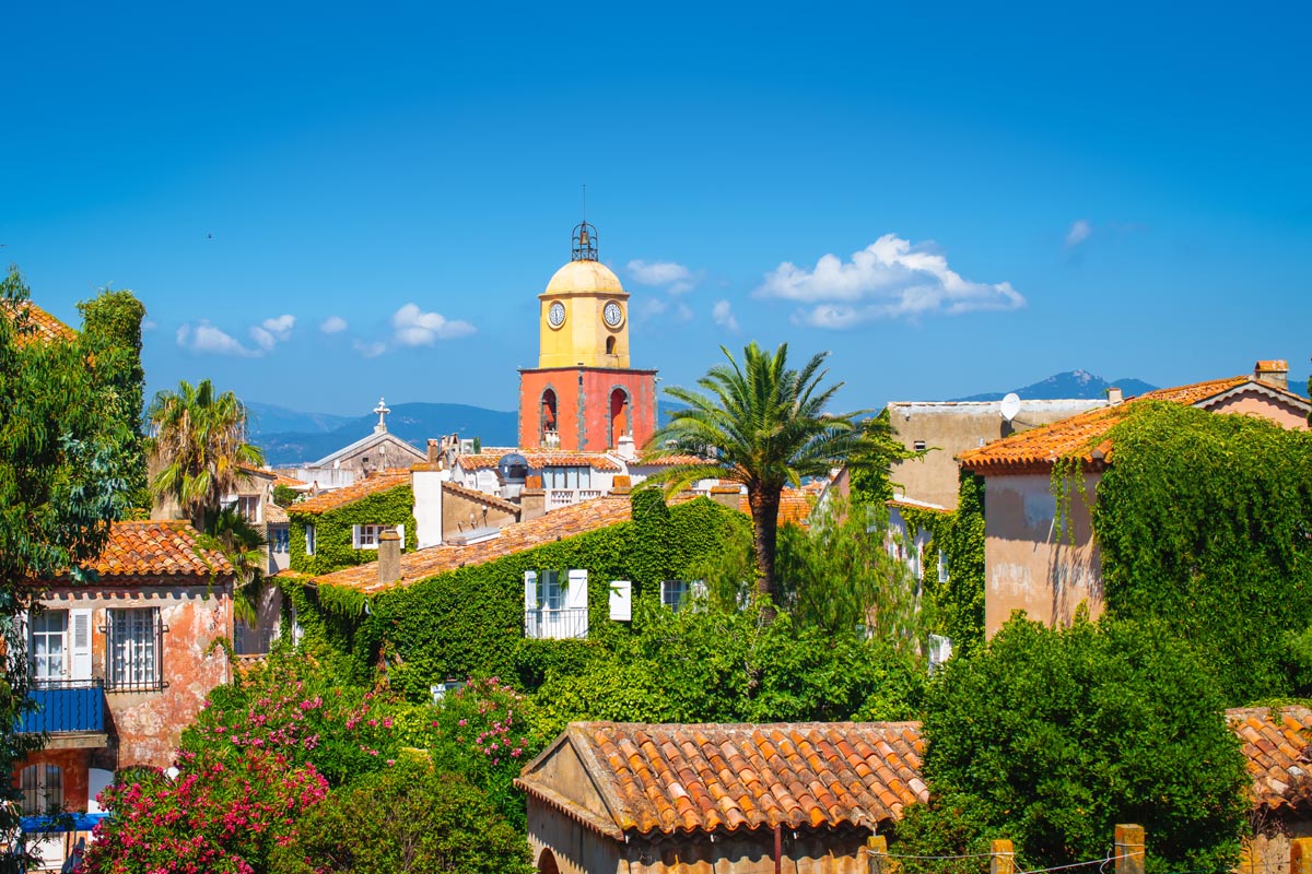 Provence 02 St Trop Old Town with bell tower - St Tropez old town bell tower.