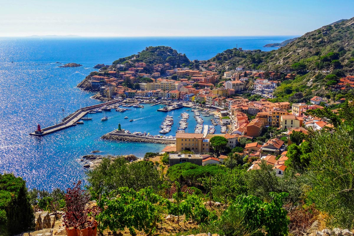 Overview of Giglio Porto, Isola del Giglio, Tuscany, Italy - The port of Giglio island