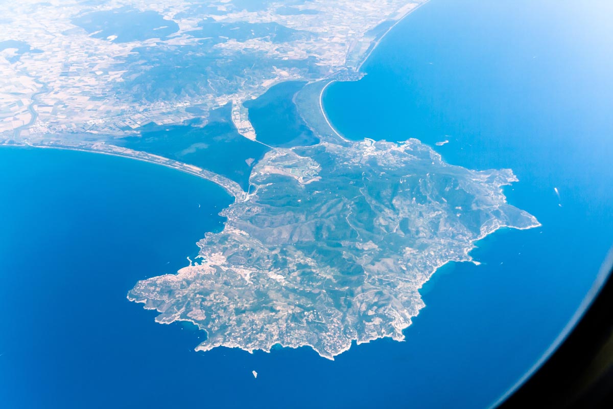 The Monte Argentario peninsula in Italy seen from above in summer - The Monte Argentario peninsula 