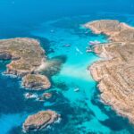 Aerial view from the height of the heavenly Blue Lagoon on the island of Comino Malta