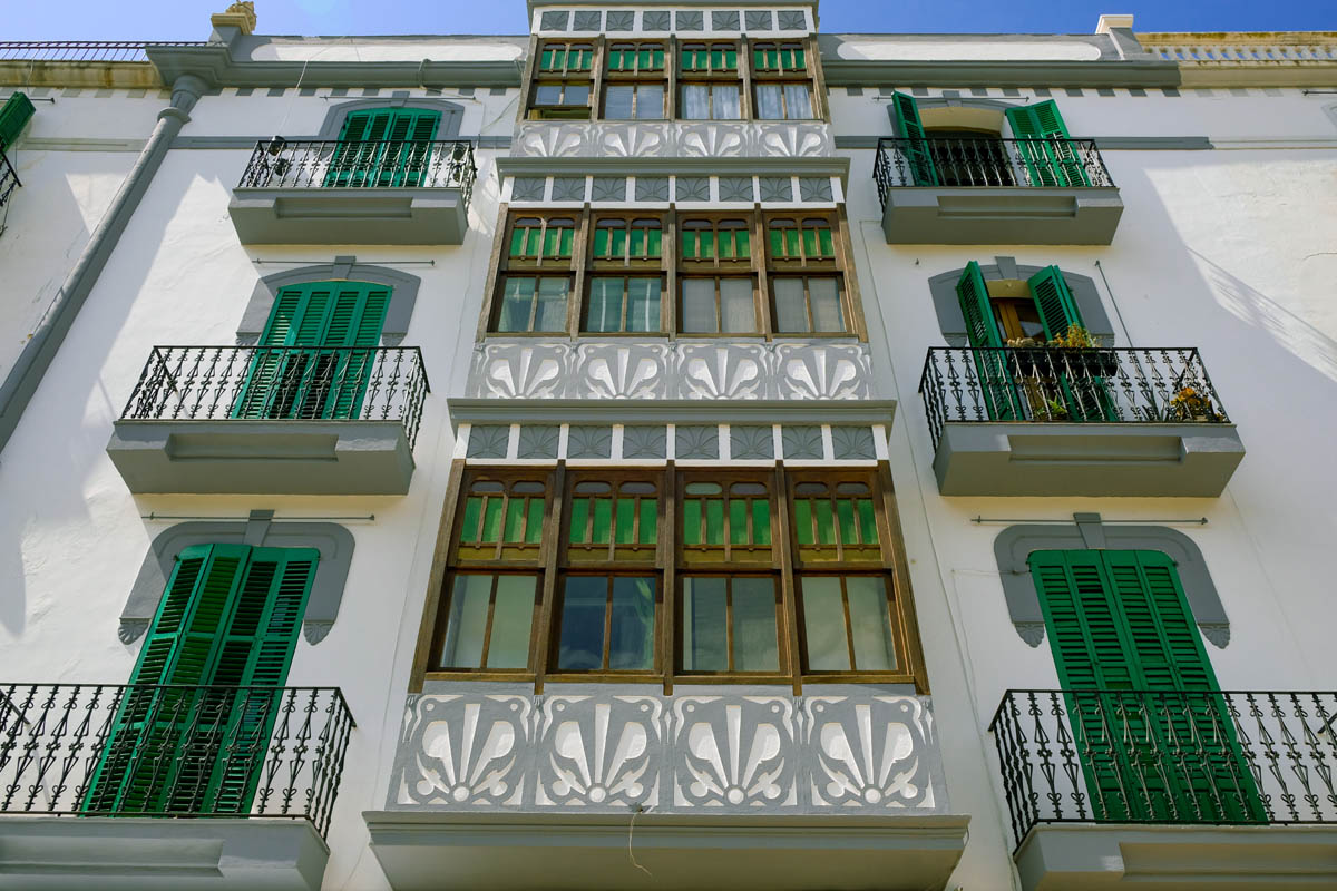 House facade with beautiful balconies in Ibiza old town - Ibiza old town house facade with beautiful balconies