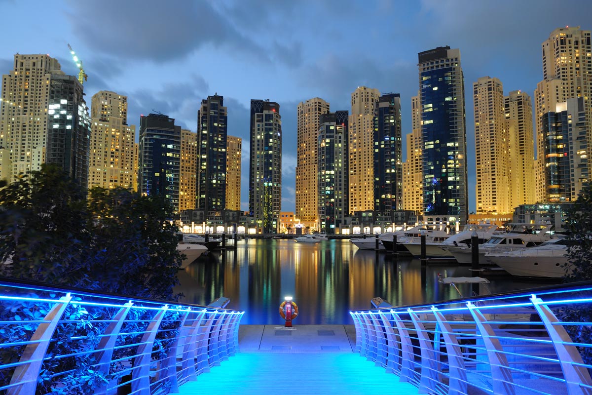 United Arab Emirates Dubai Marina at night